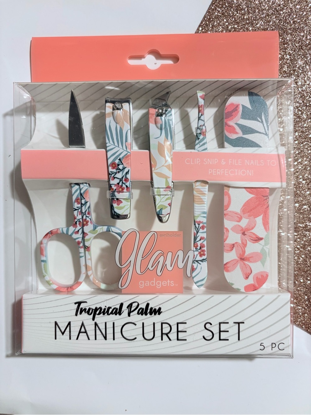 Tropical Palm 5-Piece Manicure Set - Coral Floral